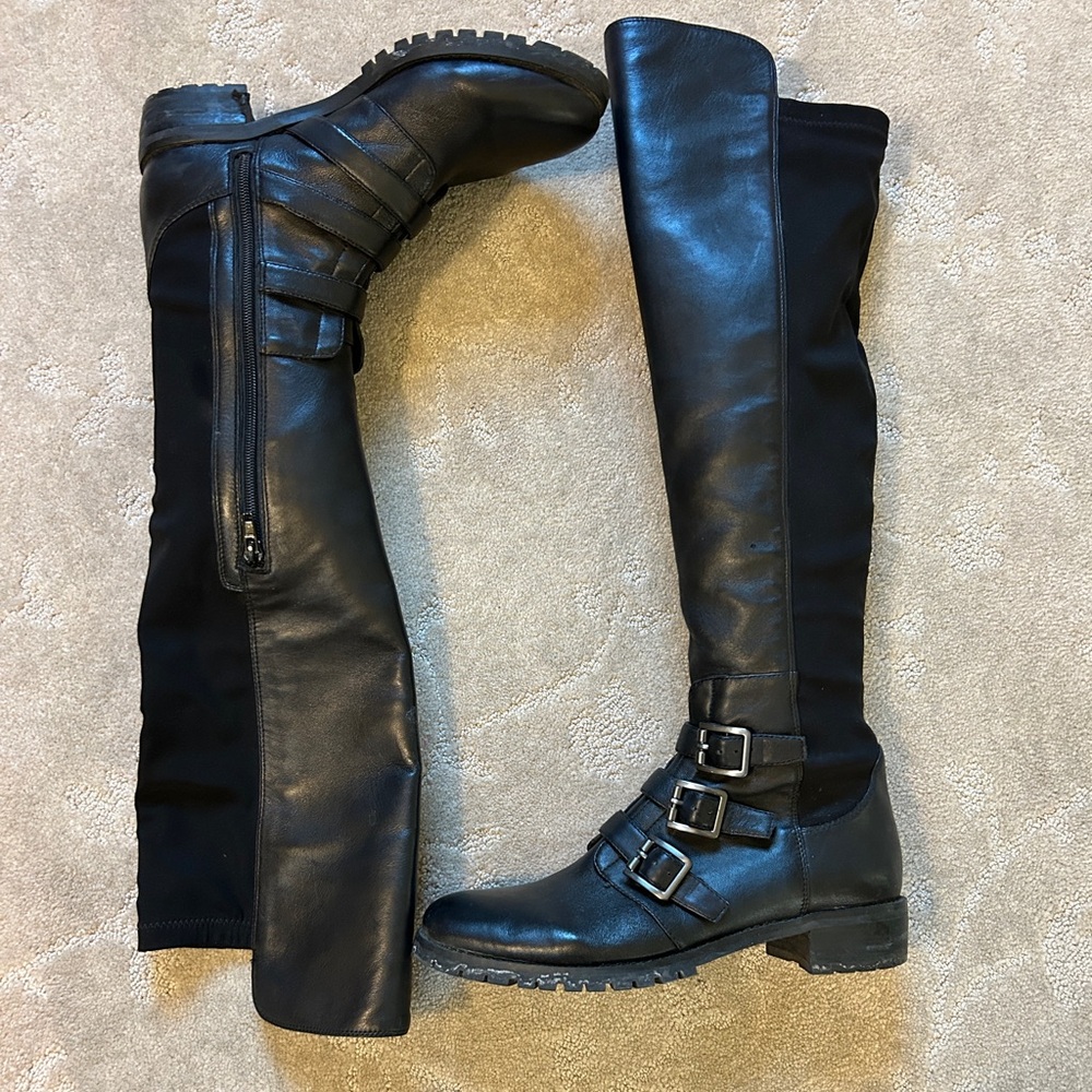 Vince Camuto black Knee-High Boots with Buckles